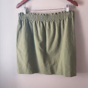 J Crew Khaki Green Elastic Waist Short Skirt Lined Pockets Size 14